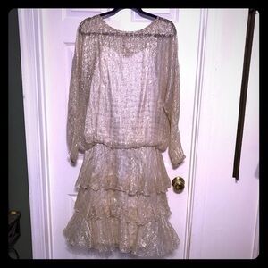 Vintage dolman sleeve gold drop waist silk dress